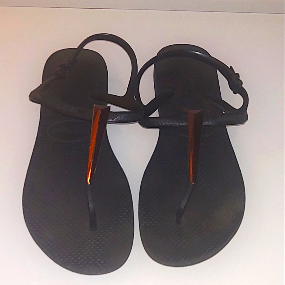 Black T-Strap Havaianas with Silver Embelishment Size 8
